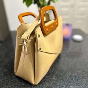 Fashion Vegan Leather Purse w/ Wooden Handle